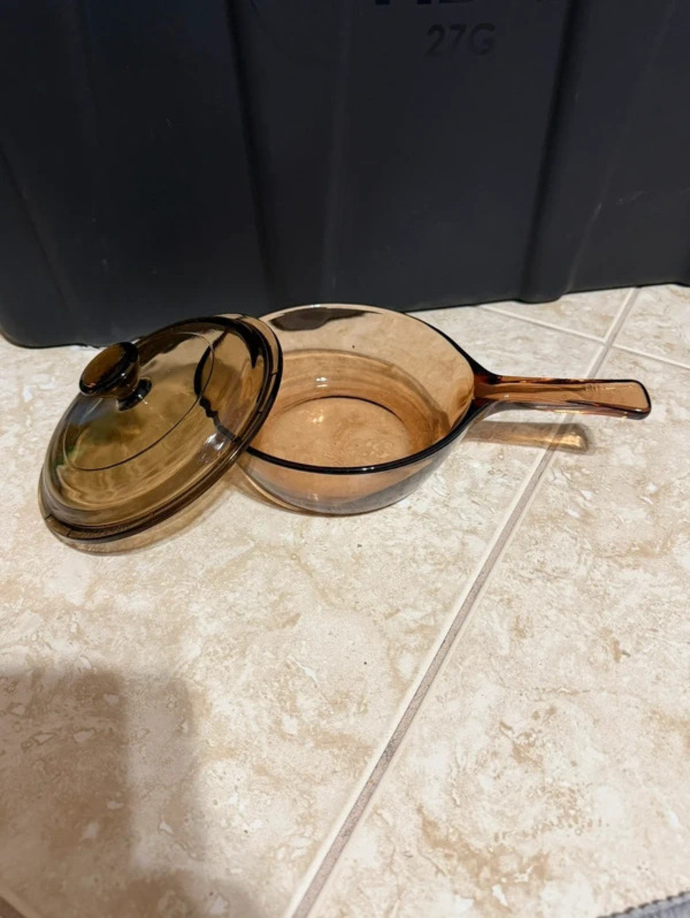 Vintage Pyrex Amber Glass Skillet Pan with Lid